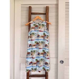 Weekend Clothes Line Shift Dress Small Blue Tropical Beach Sailboat Rayon Mini